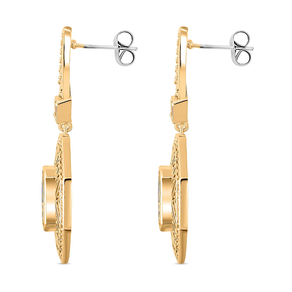 The Art Deco Collection - White Cubic Zirconia &amp; Pink Cubic Zirconia Art Deco Geometric Halo Drop Earrings with Push Backs in Yellow Gold Colour Plating 2.40 Ct. 8312727 4