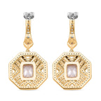 The Art Deco Collection - White Cubic Zirconia & Pink Cubic Zirconia Art Deco Geometric Halo Drop Earrings with Push Backs in Yellow Gold Colour Plating 2.40 Ct.