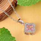 Simulated Diamond and Simulated Pink Sapphire Pendant with Chain (Size 19 with 2 Inch Extender) in Silver Tone