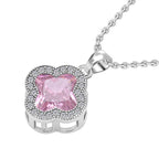 Simulated Diamond and Simulated Pink Sapphire Pendant with Chain (Size 19 with 2 Inch Extender) in Silver Tone