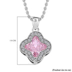 Simulated Diamond and Simulated Pink Sapphire Pendant with Chain (Size 19 with 2 Inch Extender) in Silver Tone
