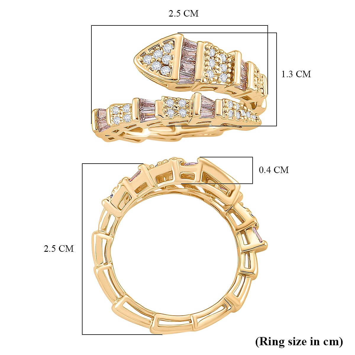 White Cubic Zirconia &amp; Pink Cubic Zirconia Serpentine Ring (Adjustable) 8282472 6