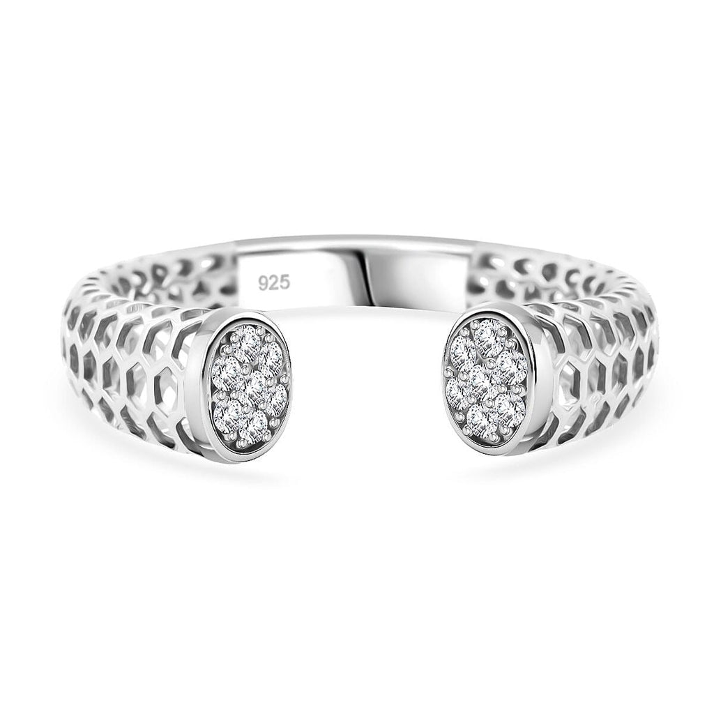 Treasure Of Siam - White Cubic Zirconia Rhodium Overlay Sterling Silver Adjustable Ring