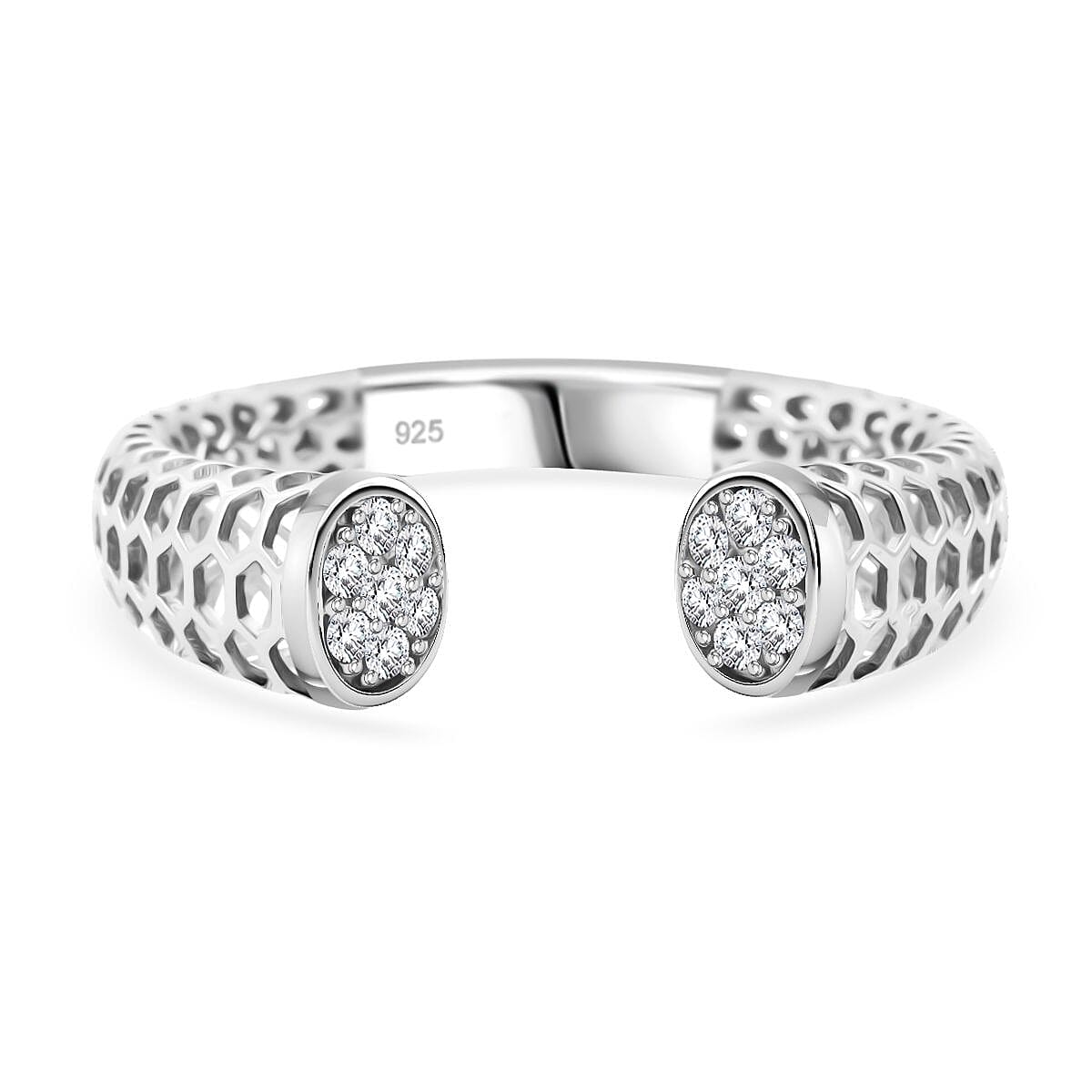 Treasure of Siam - White Cubic Zirconia Rhodium Overlay Sterling Silver Open Band Ring 8241015 0