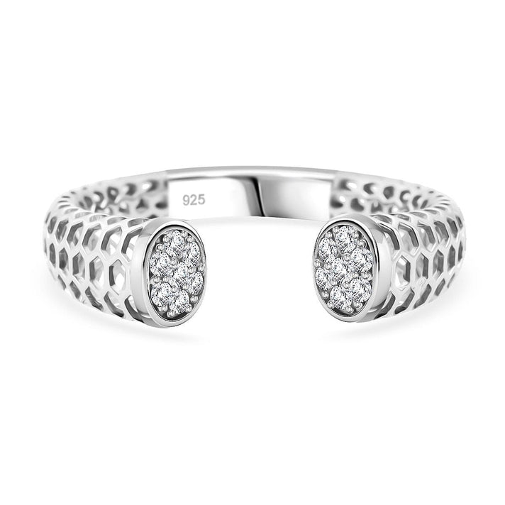 Treasure of Siam - White Cubic Zirconia Rhodium Overlay Sterling Silver Open Band Ring 8241015 1