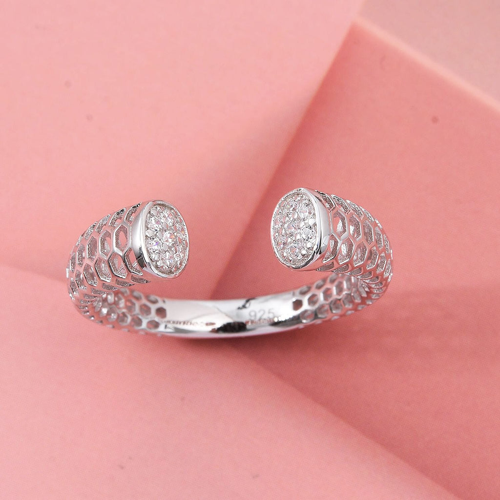Treasure Of Siam - White Cubic Zirconia Rhodium Overlay Sterling Silver Adjustable Ring