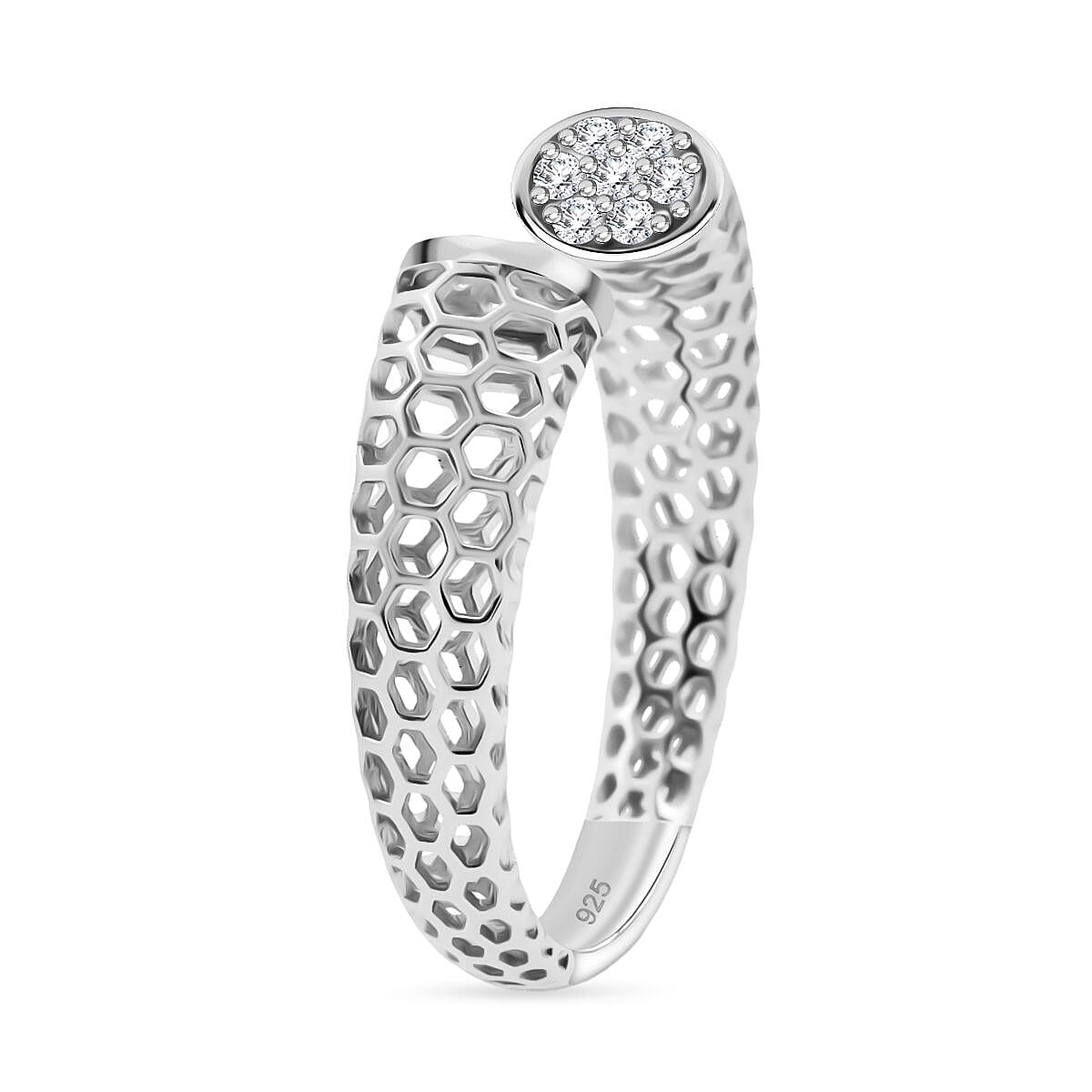 Treasure of Siam - White Cubic Zirconia Rhodium Overlay Sterling Silver Open Band Ring 8241015 3