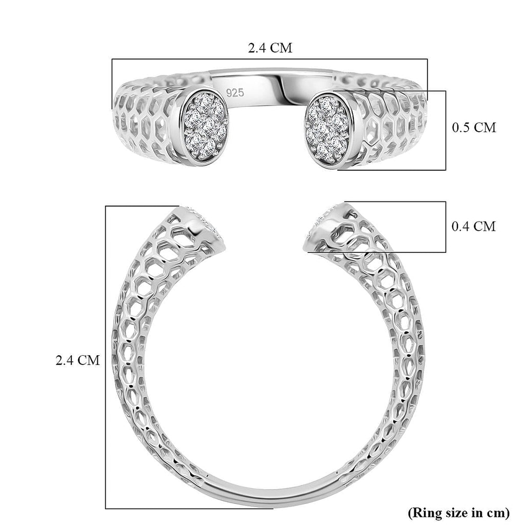 Treasure Of Siam - White Cubic Zirconia Rhodium Overlay Sterling Silver Adjustable Ring
