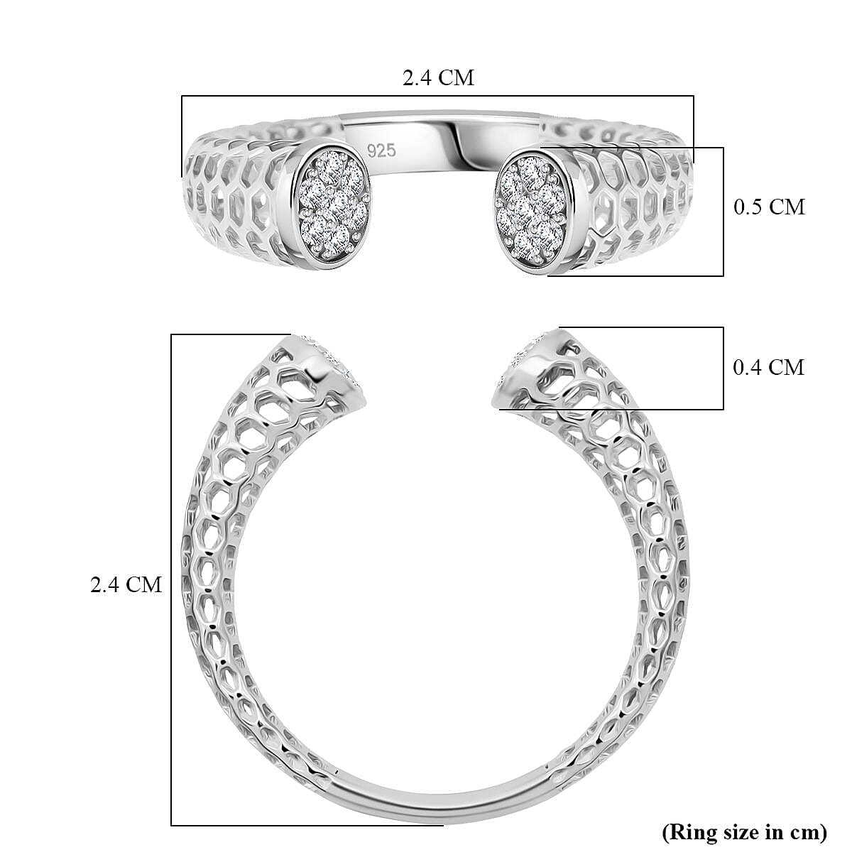 Treasure of Siam - White Cubic Zirconia Rhodium Overlay Sterling Silver Open Band Ring 8241015 5