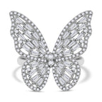 White Cubic Zirconia Butterfly Adjustable Ring in Silver Tone