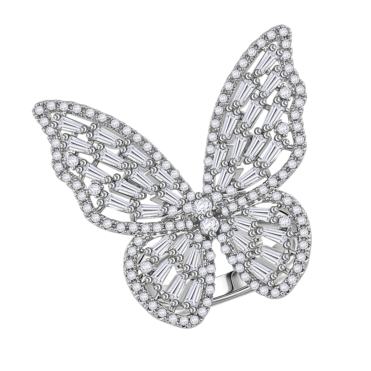 White Cubic Zirconia Butterfly Adjustable Ring in Silver Tone 7668176 3