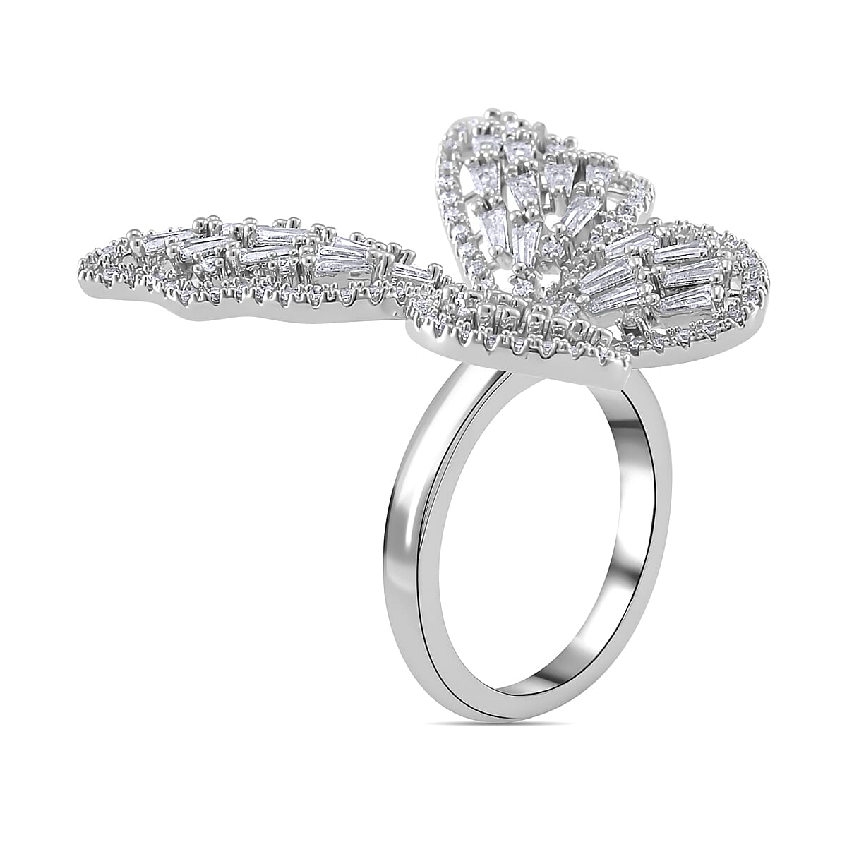 White Cubic Zirconia Butterfly Adjustable Ring in Silver Tone 7668176 4