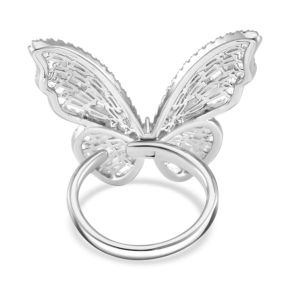 White Cubic Zirconia Butterfly Adjustable Ring in Silver Tone 7668176 5