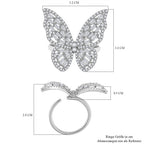 White Cubic Zirconia Butterfly Adjustable Ring in Silver Tone