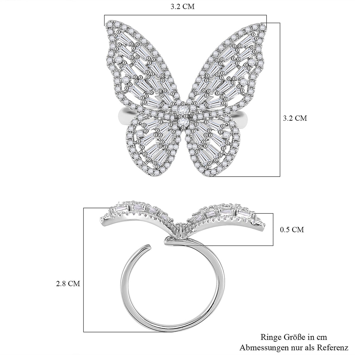 White Cubic Zirconia Butterfly Adjustable Ring in Silver Tone 7668176 6