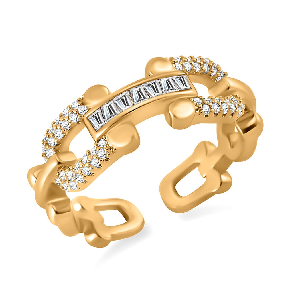 Designer Inspired -White Cubic Zirconia Adjustable Ring ( Sizes O to R )
