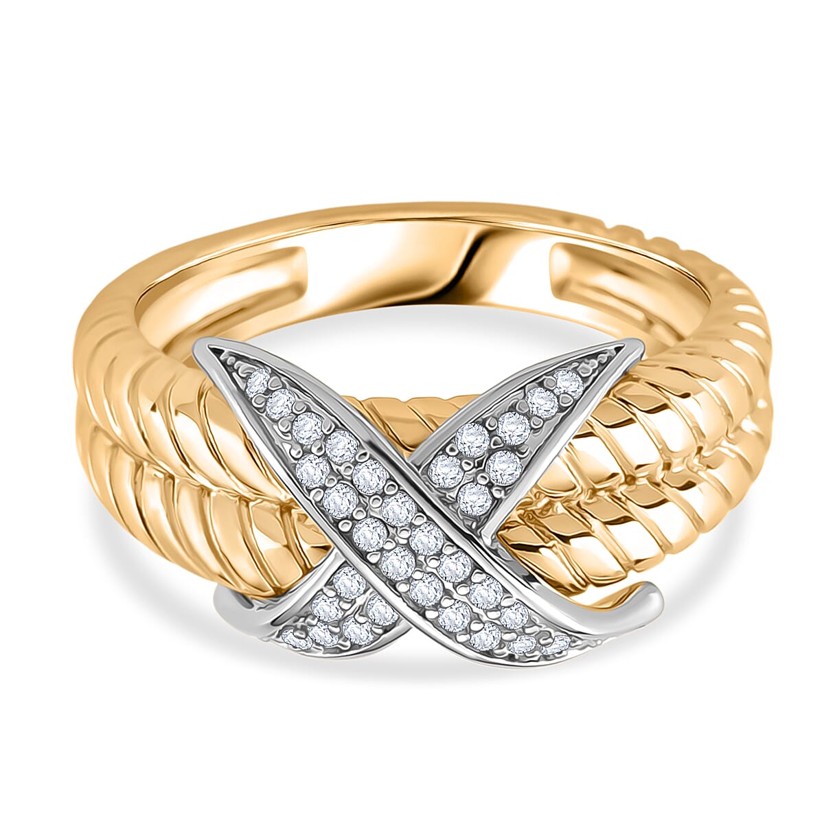 White Cubic Zirconia Ring in White &amp; Yellow Gold Tone 8143432 0