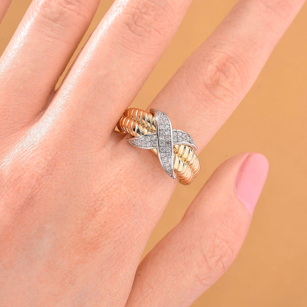 White Cubic Zirconia Ring in White & Yellow Gold Tone