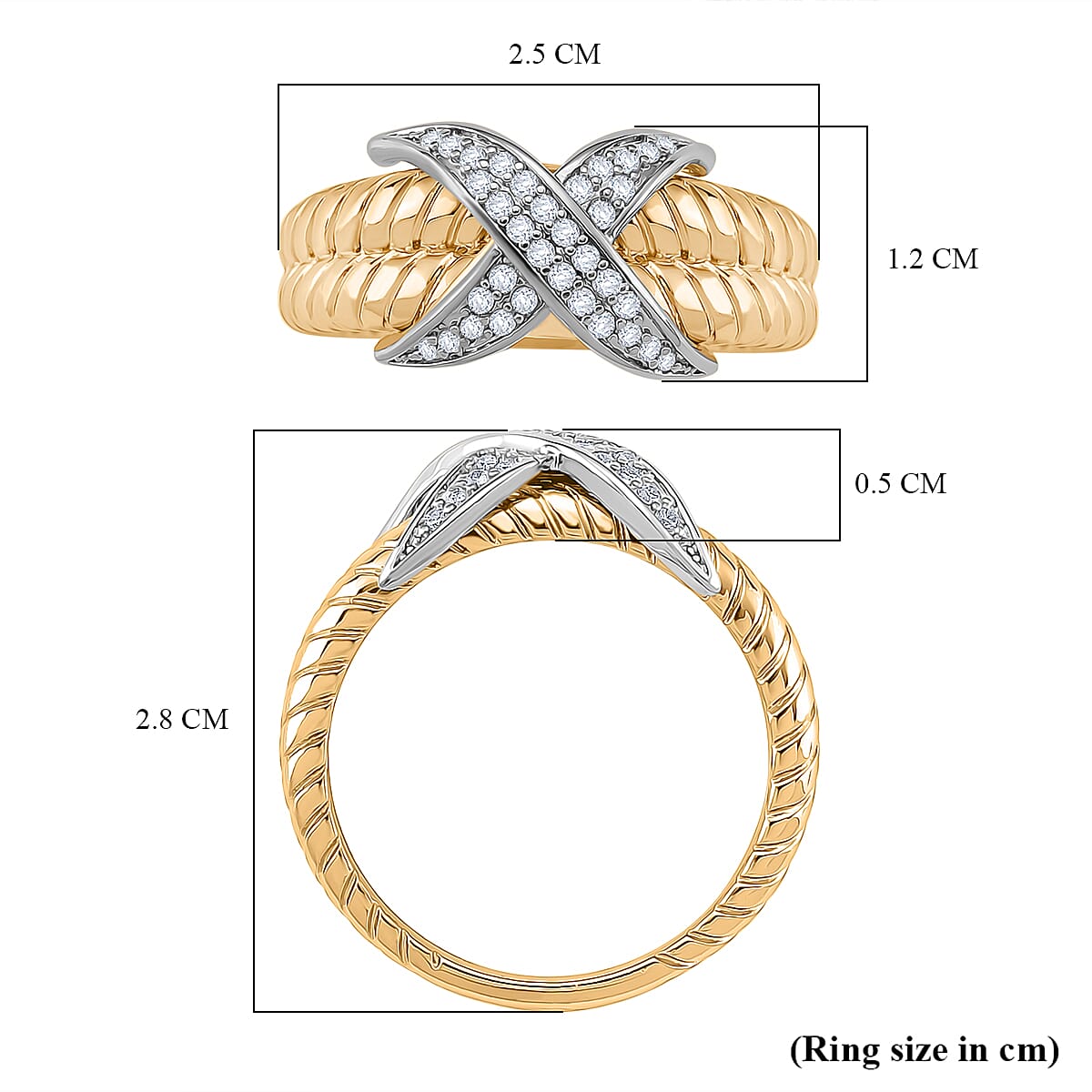 White Cubic Zirconia Ring in White &amp; Yellow Gold Tone 8143432 5