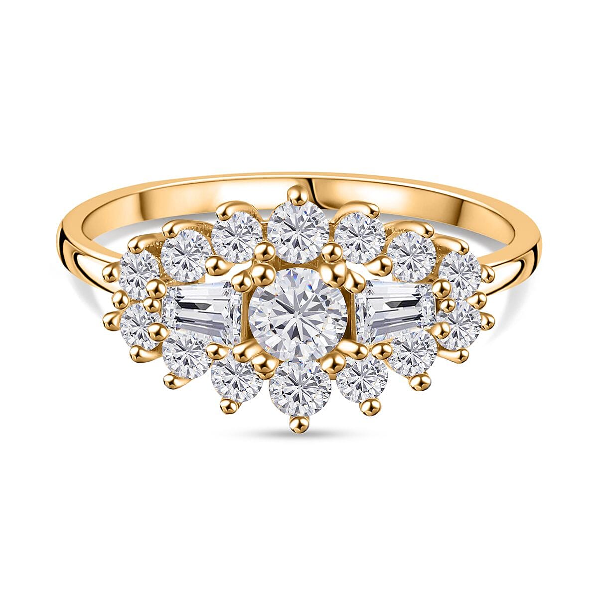 White Cubic Zirconia Boat Ring in Yellow Gold Plated Sterling Silver 1.41 ct. 7950136 1