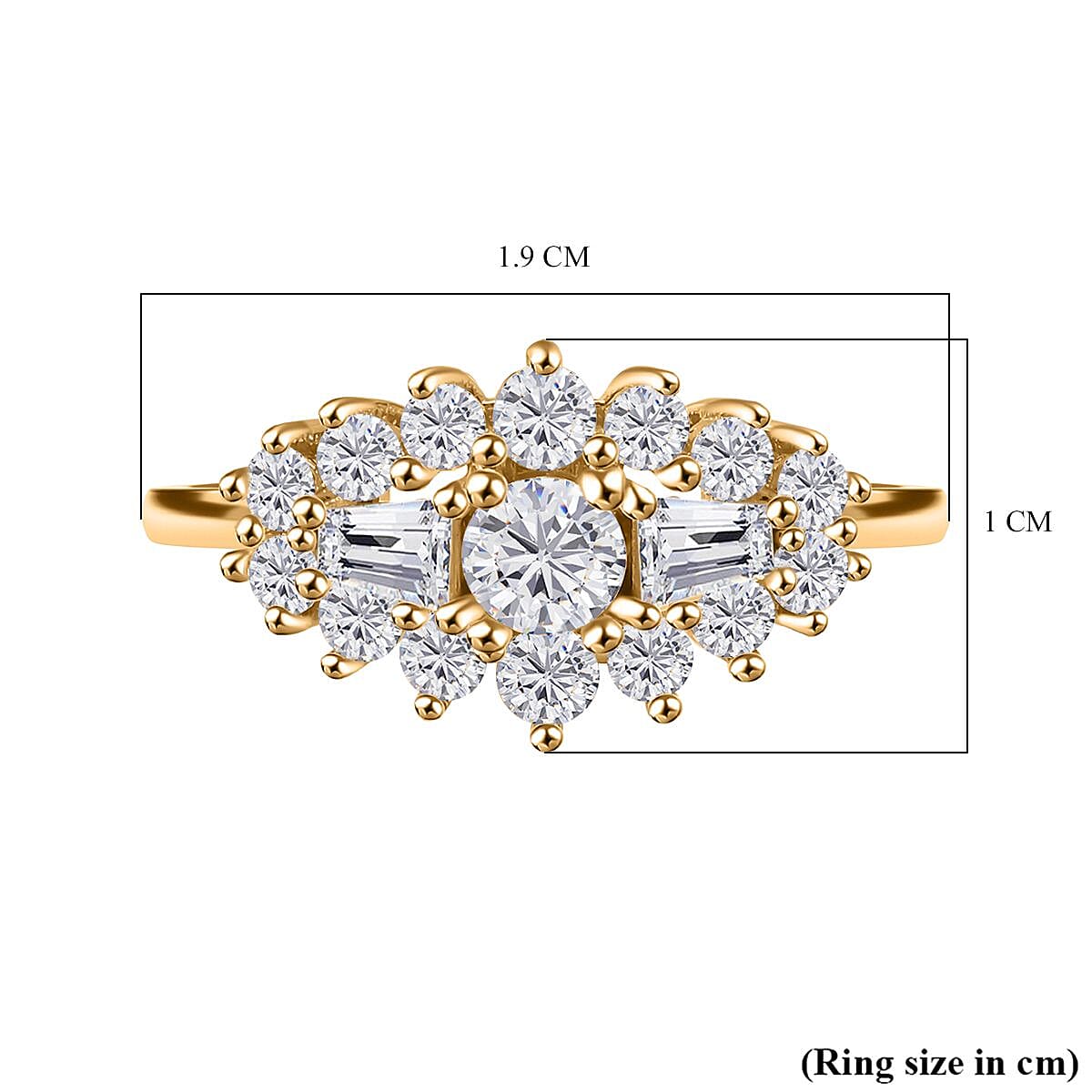 White Cubic Zirconia Boat Ring in Yellow Gold Plated Sterling Silver 1.41 ct. 7950136 11