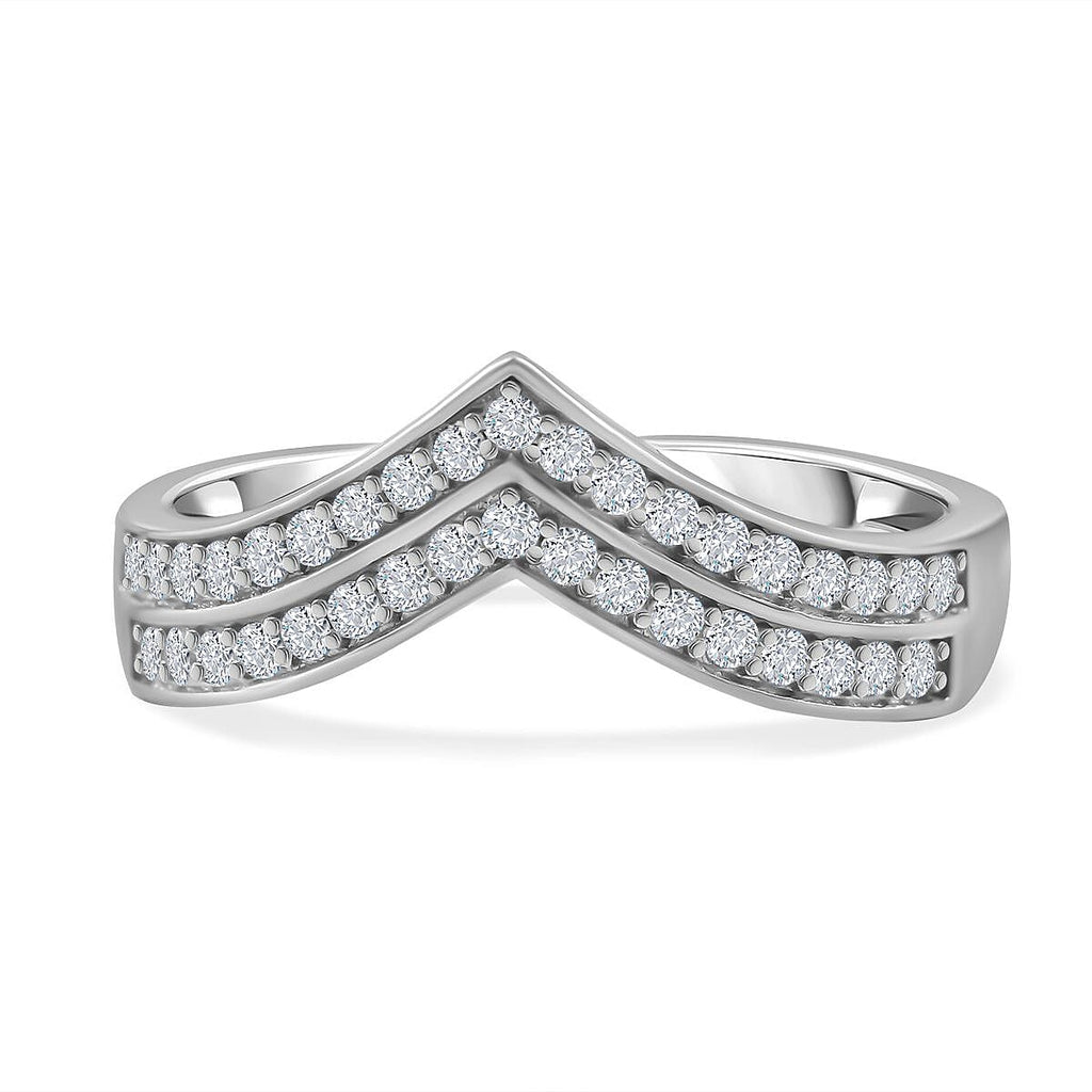 Cubic Zirconia Wishbone Ring in Rhodium Overlay Sterling Silver