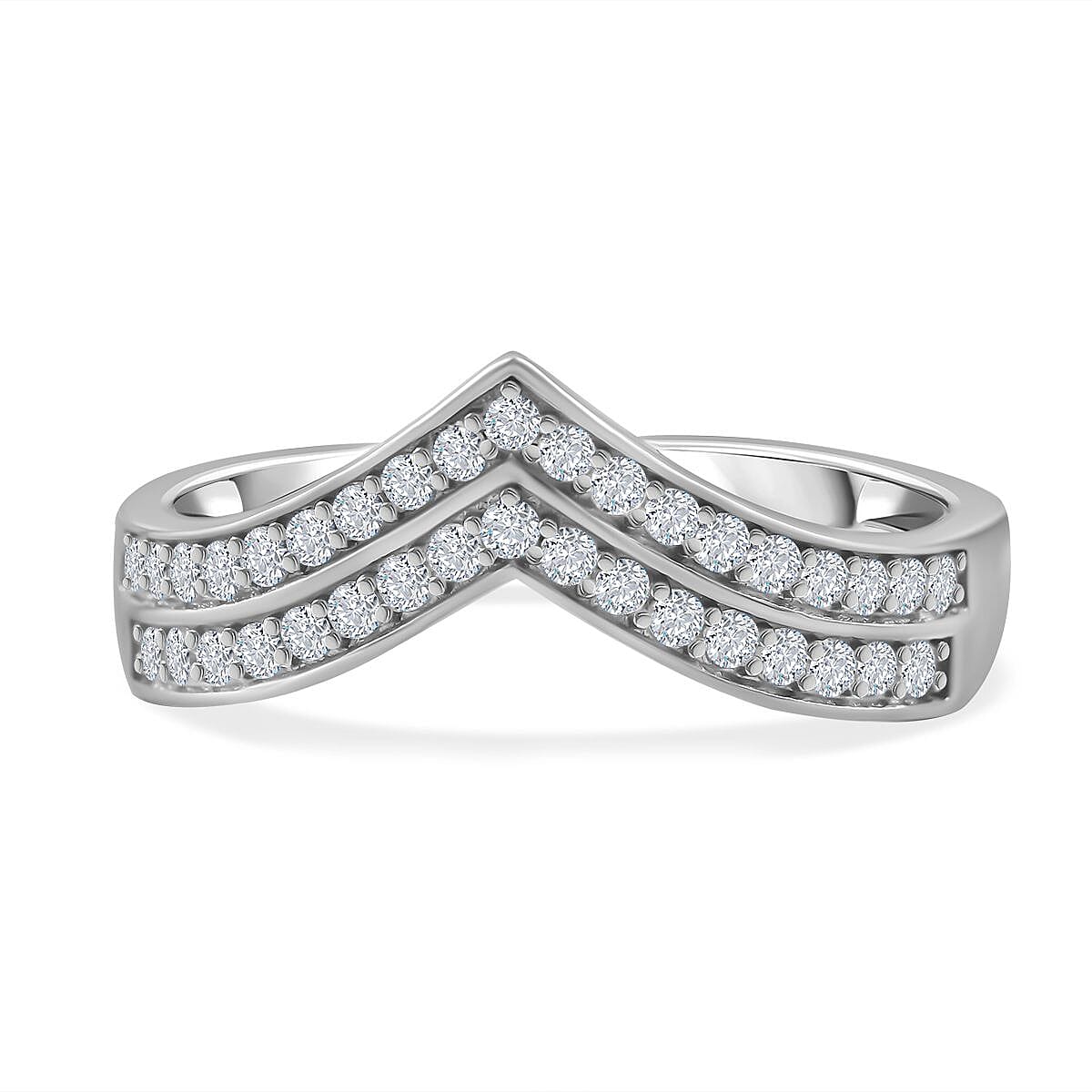 Cubic Zirconia Wishbone Ring in Rhodium Overlay Sterling Silver 7697917 0