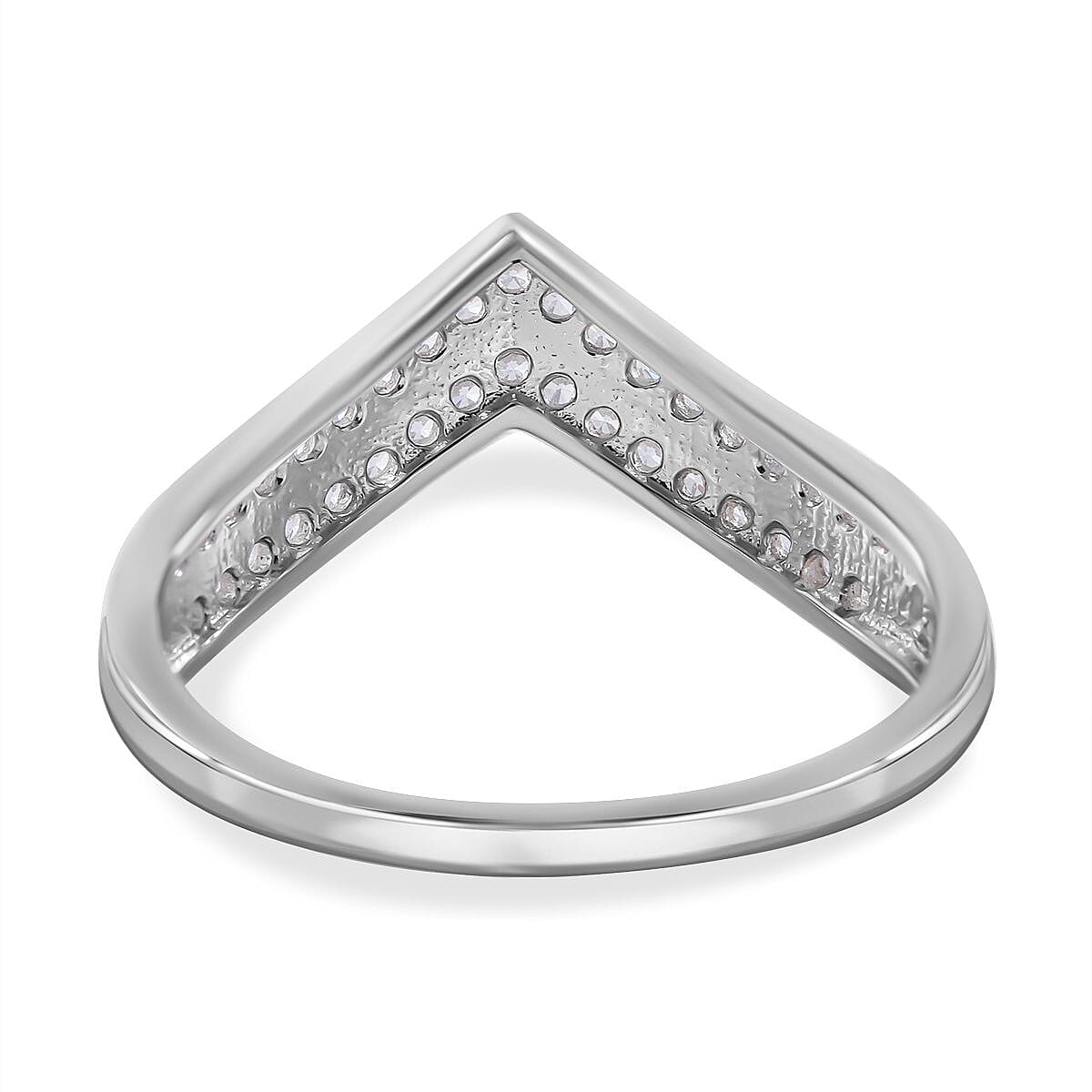 Cubic Zirconia Wishbone Ring in Rhodium Overlay Sterling Silver 7697917 4