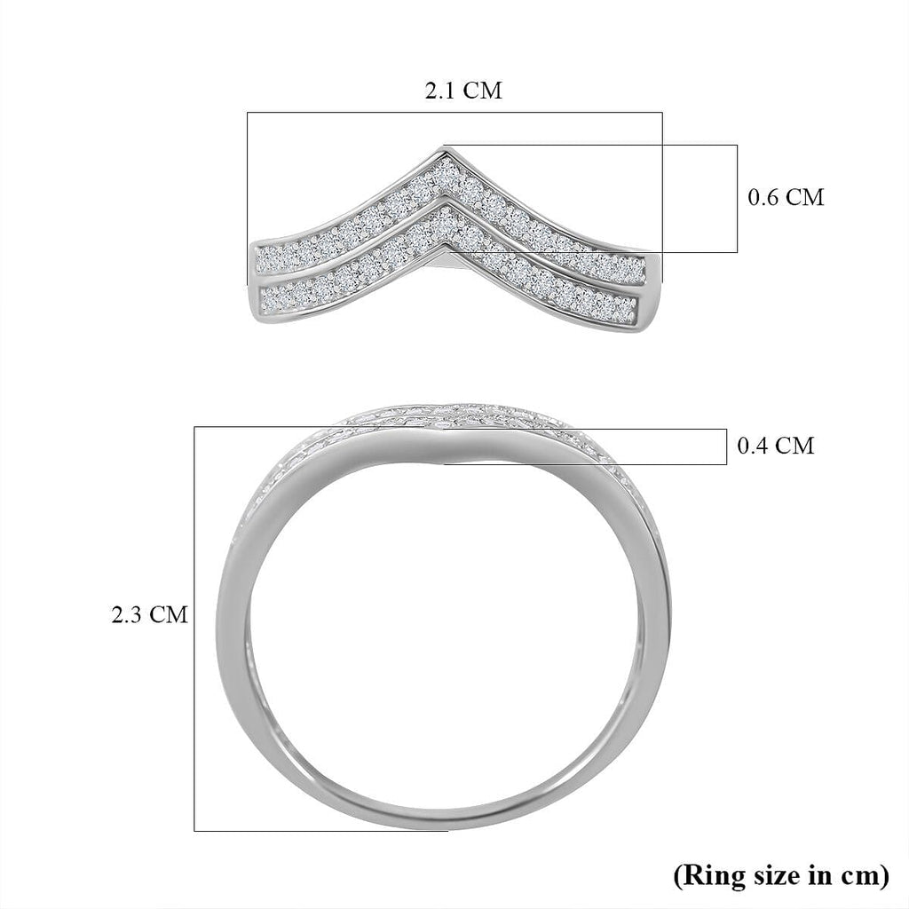Cubic Zirconia Wishbone Ring in Rhodium Overlay Sterling Silver