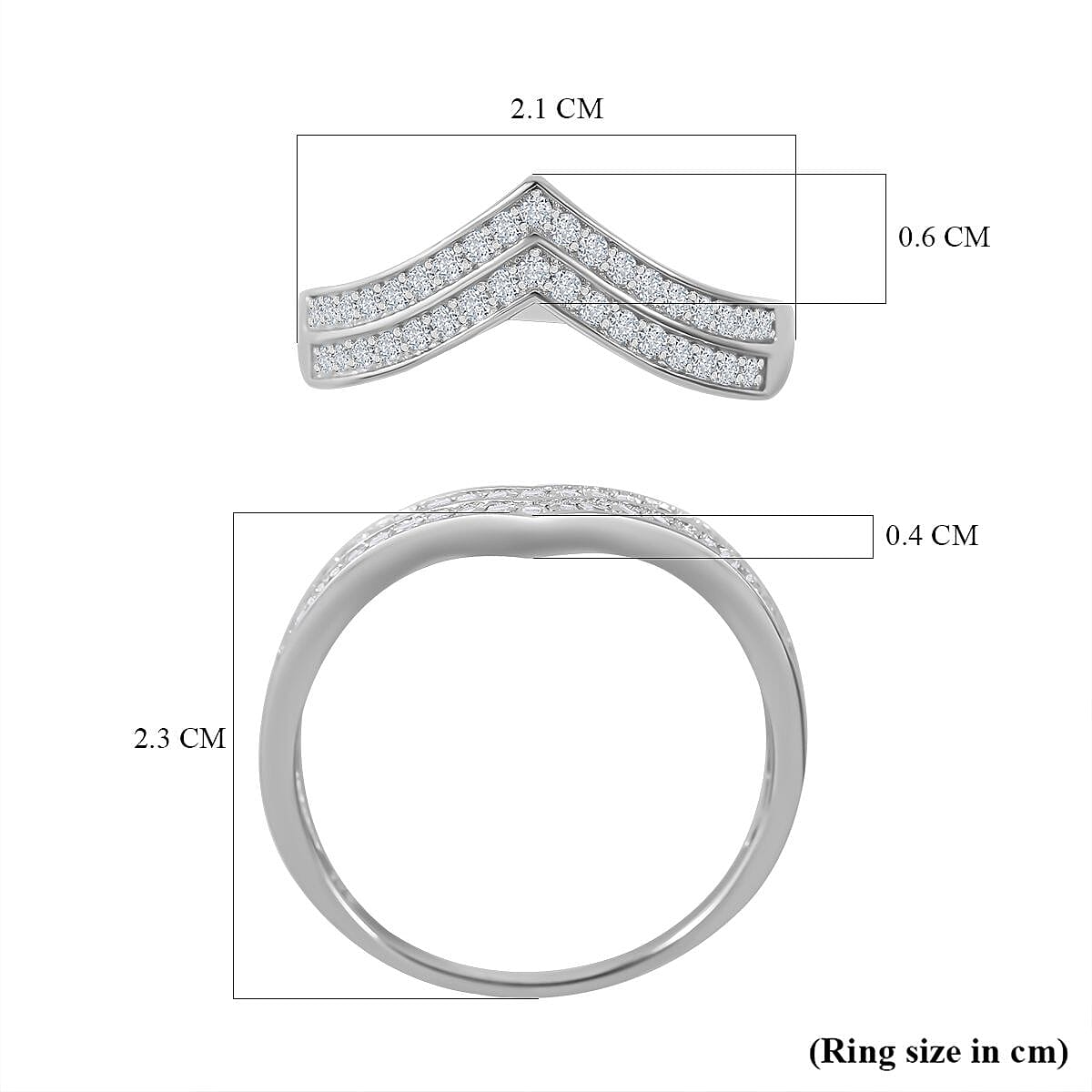 Cubic Zirconia Wishbone Ring in Rhodium Overlay Sterling Silver 7697917 5