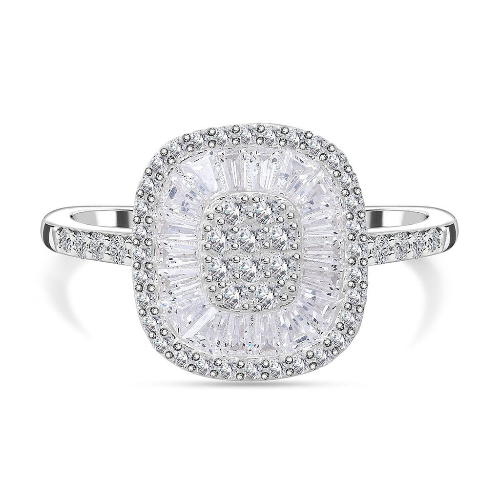 Cubic Zirconia Cluster Ring in Rhodium Overlay Sterling Silver