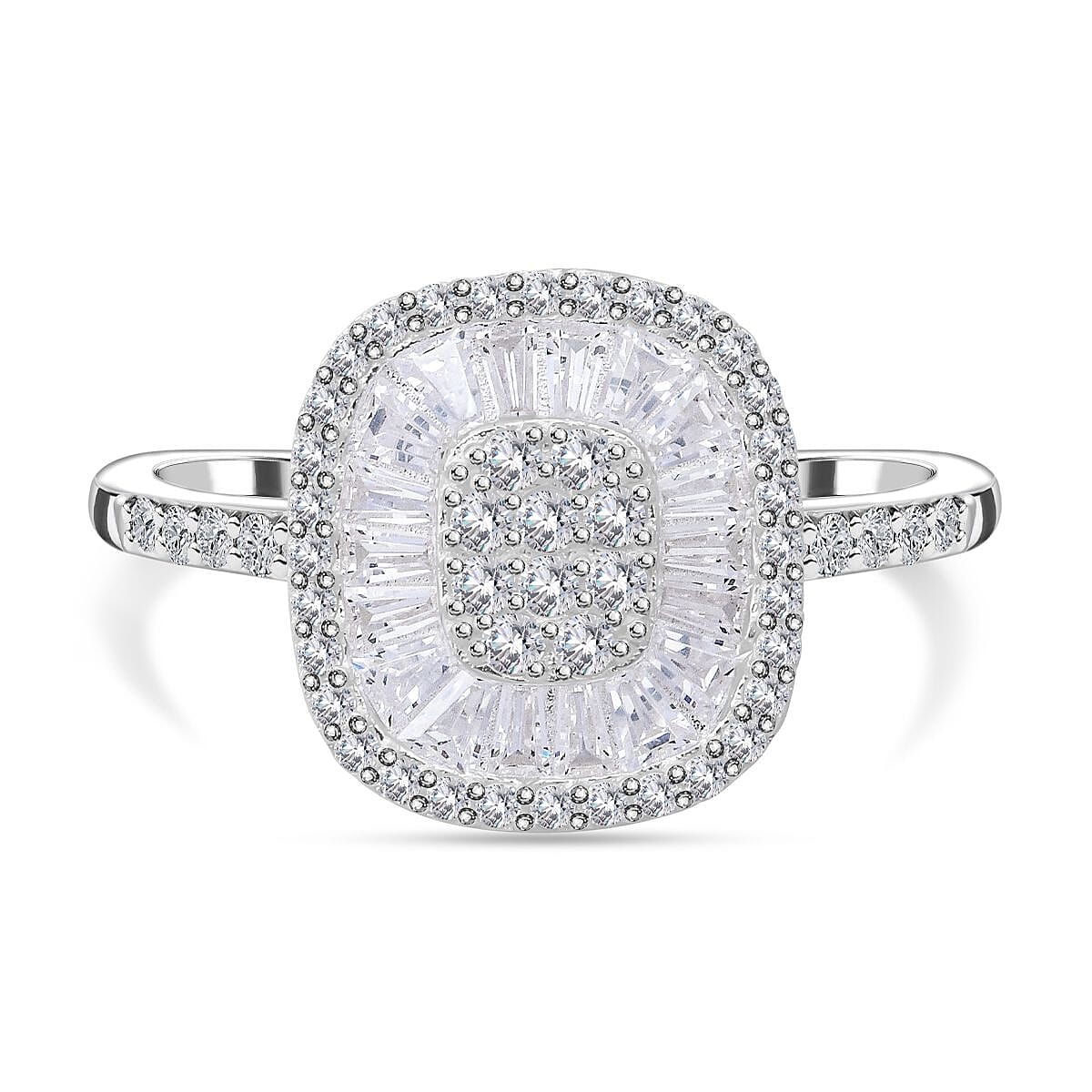 Cubic Zirconia Cluster Ring in Rhodium Overlay Sterling Silver 7683041 0