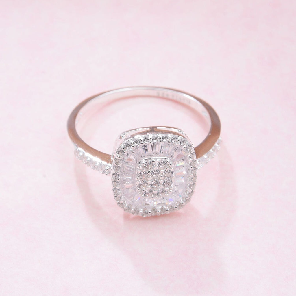 Cubic Zirconia Cluster Ring in Rhodium Overlay Sterling Silver