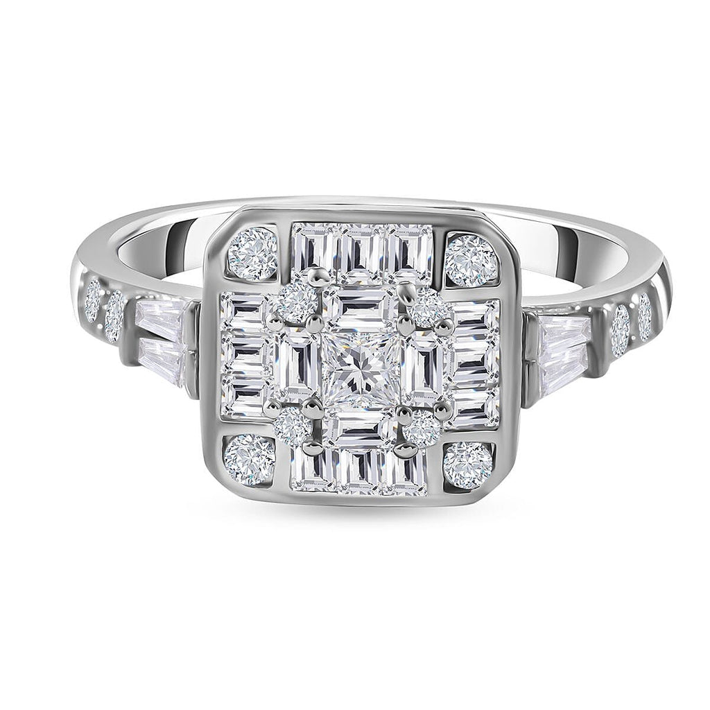 NY Closeout - Cubic Zirconia Ring in Rhodium Overlay Sterling Silver