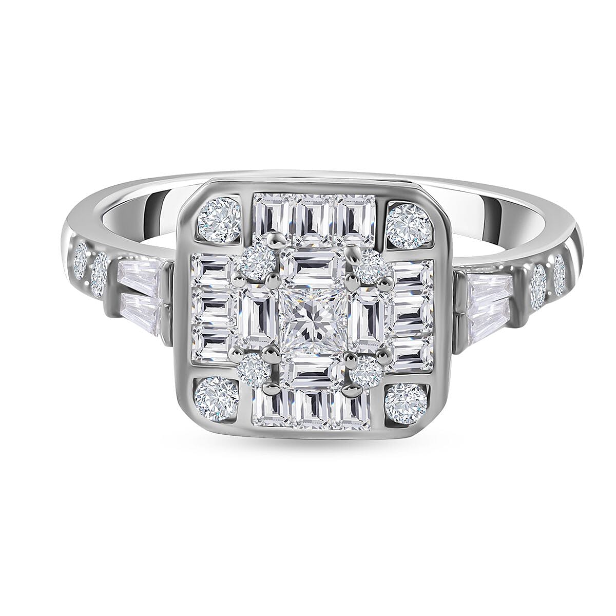 NY Closeout - Cubic Zirconia Ring in Rhodium Overlay Sterling Silver 7683038 0