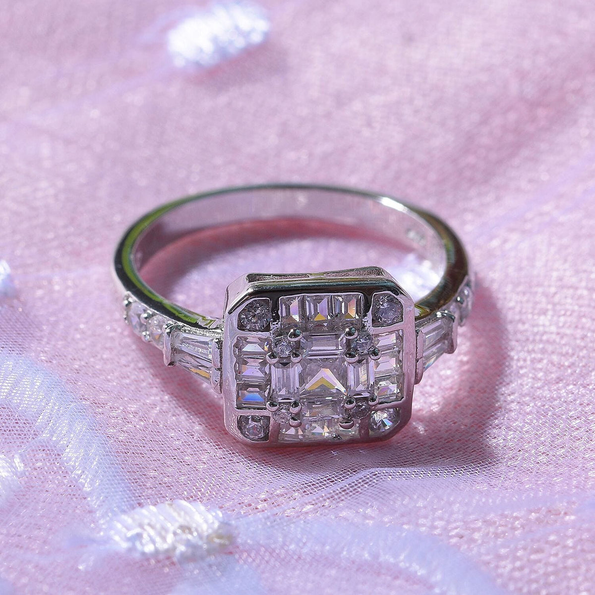NY Closeout - Cubic Zirconia Ring in Rhodium Overlay Sterling Silver 7683038 2