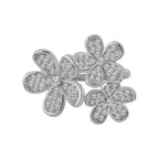 Cubic Zirconia Floral Ring in Rhodium Overlay Sterling Silver