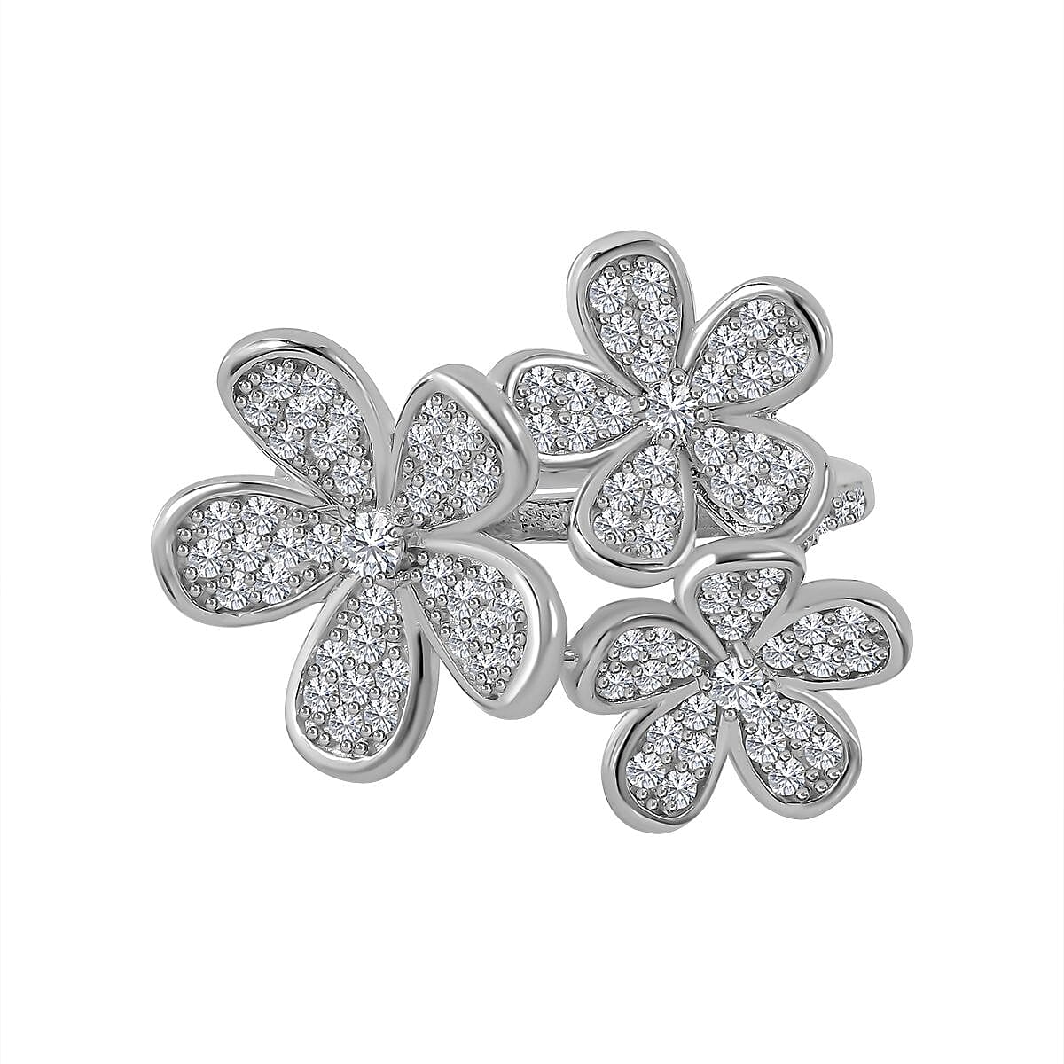 Cubic Zirconia Floral Ring in Rhodium Overlay Sterling Silver 7683035 0
