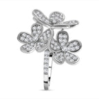 Cubic Zirconia Floral Ring in Rhodium Overlay Sterling Silver
