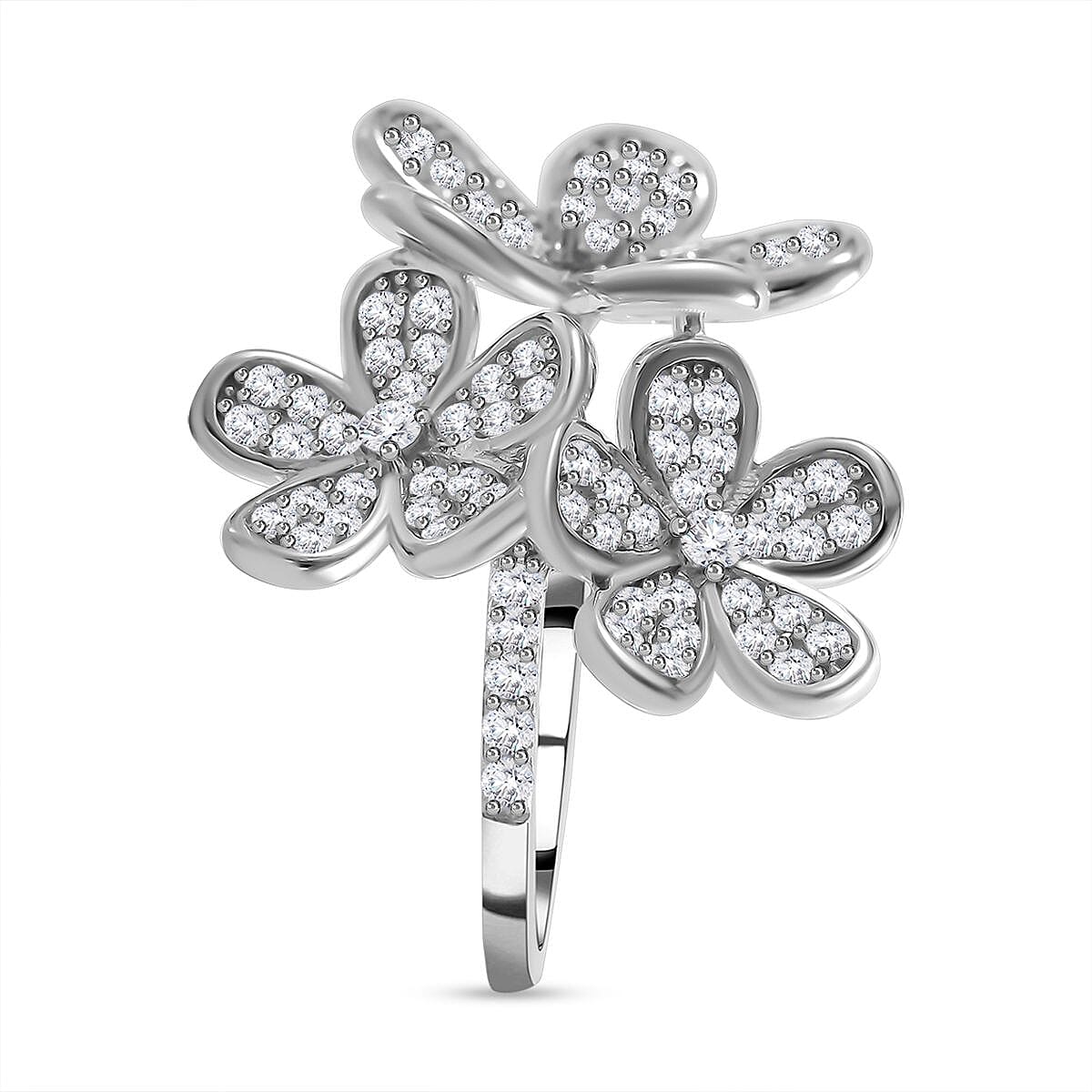 Cubic Zirconia Floral Ring in Rhodium Overlay Sterling Silver 7683035 4