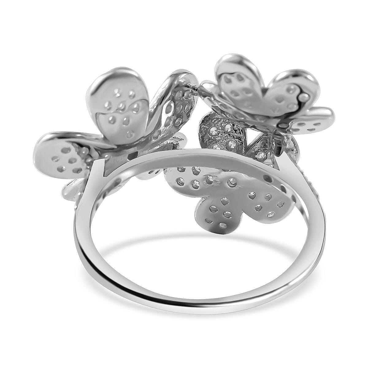 Cubic Zirconia Floral Ring in Rhodium Overlay Sterling Silver 7683035 5