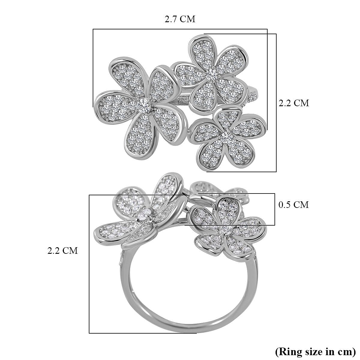Cubic Zirconia Floral Ring in Rhodium Overlay Sterling Silver 7683035 6