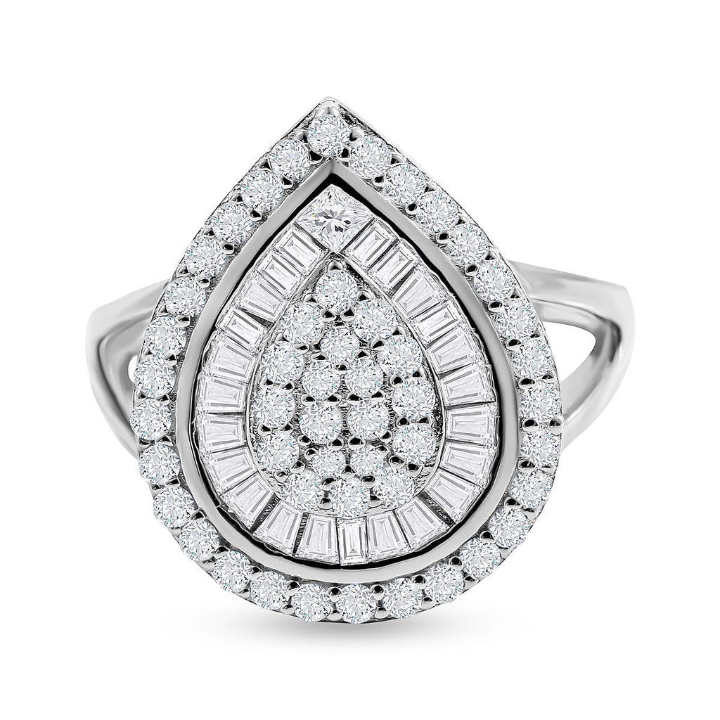 NY Closeout- Cubic Zirconia Teardrop Cocktail Ring in Rhodium Overlay Sterling Silver