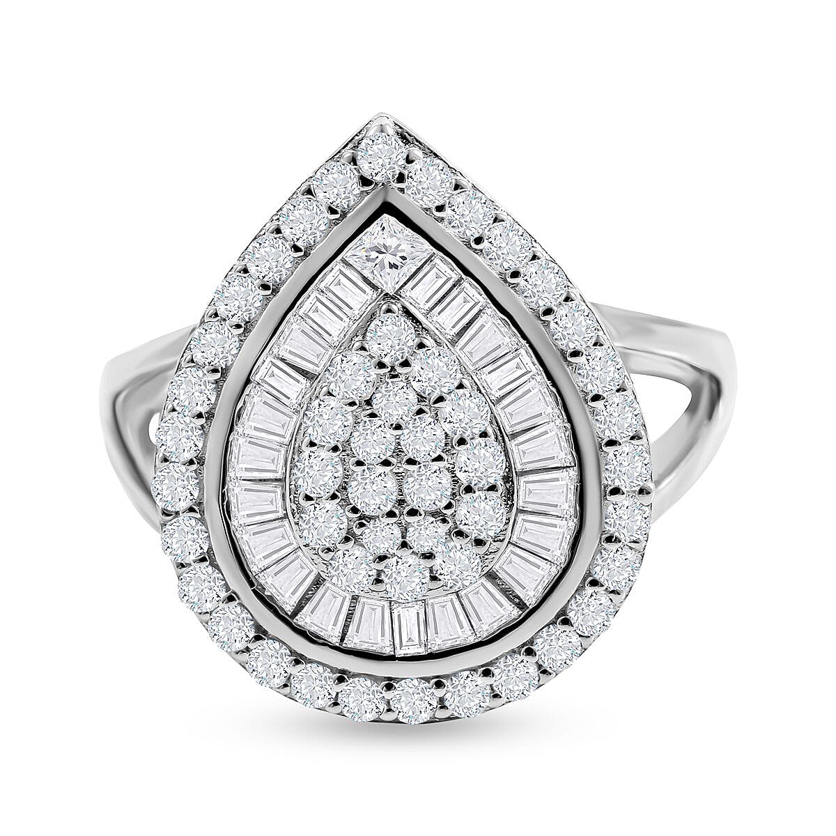 NY Closeout- Cubic Zirconia Teardrop Cocktail Ring in Rhodium Overlay Sterling Silver 7624157 0