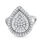 NY Closeout- Cubic Zirconia Teardrop Cocktail Ring in Rhodium Overlay Sterling Silver