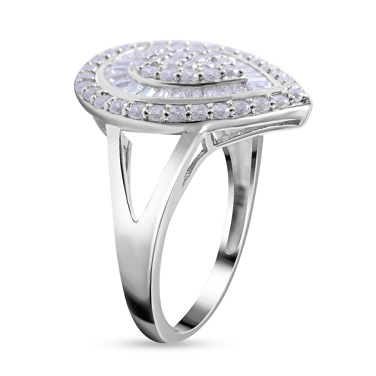 NY Closeout- Cubic Zirconia Teardrop Cocktail Ring in Rhodium Overlay Sterling Silver 7624157 4