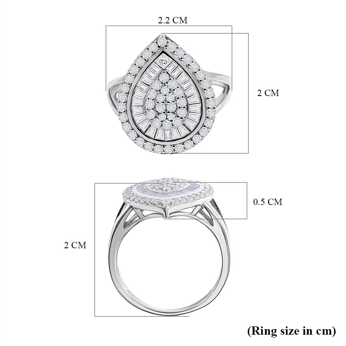 NY Closeout- Cubic Zirconia Teardrop Cocktail Ring in Rhodium Overlay Sterling Silver 7624157 6