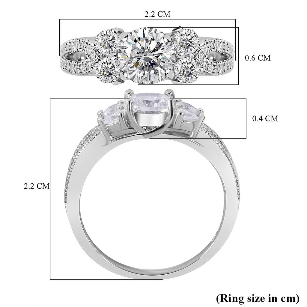 NY Close Out Deal - Cubic Zirconia Ring in Rhodium Overlay Sterling Silver 3.00 Cts