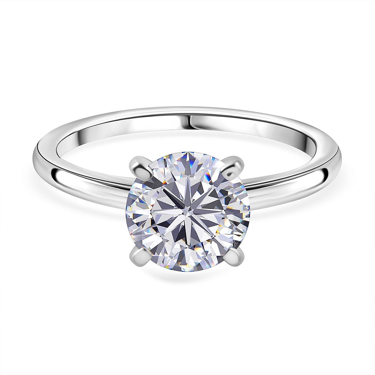 NY Close Out Deal - Cubic Zirconia Solitaire Ring in Rhodium Overlay Sterling Silver 7697799 0