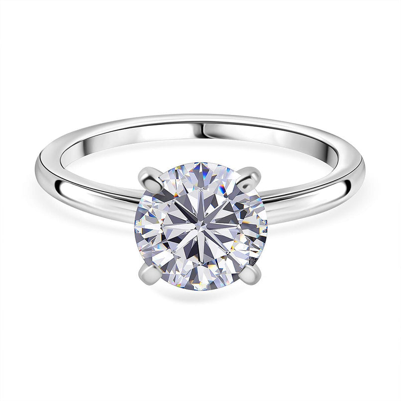 NY Close Out Deal - Cubic Zirconia Solitaire Ring in Rhodium Overlay Sterling Silver